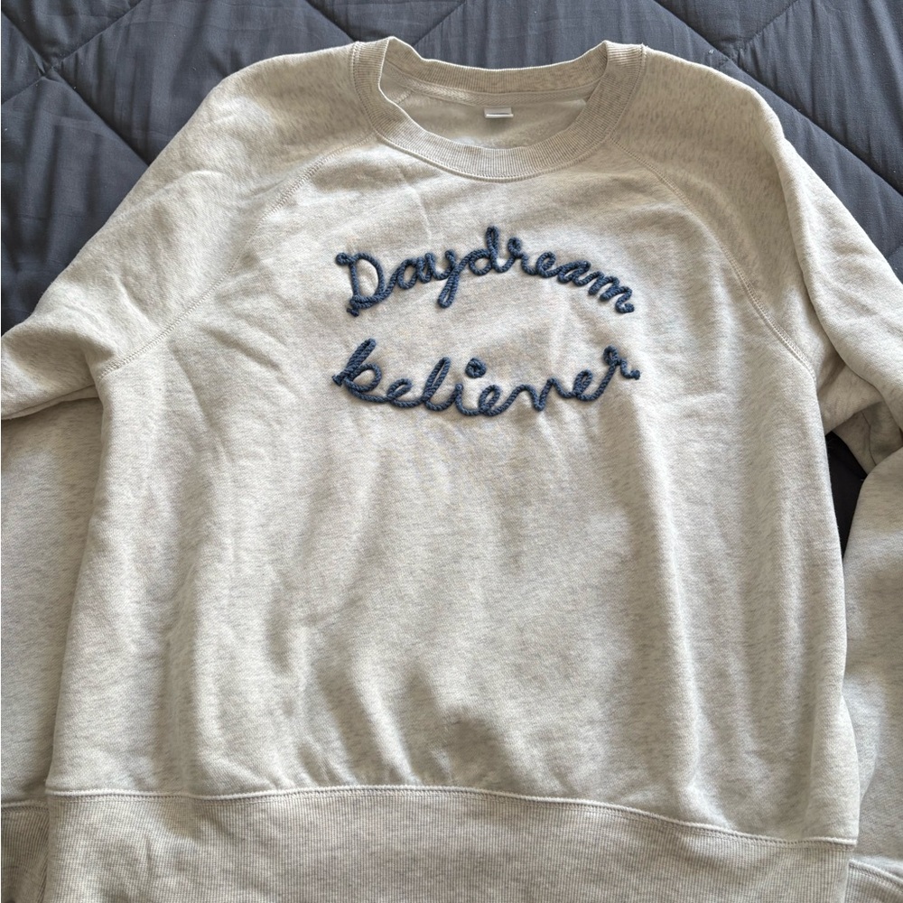 Old Navy Cream Sweatshirt with Blue Embroidery